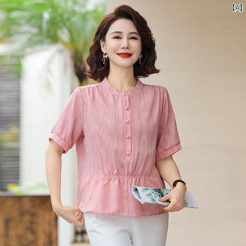 レディース ファッション おしゃれ 春夏 秋冬 大人 上品 高級 マダム ミセス プレゼント 小母夏半袖シャツ新型シフォントップス女性夏ファッションスーツ ミス