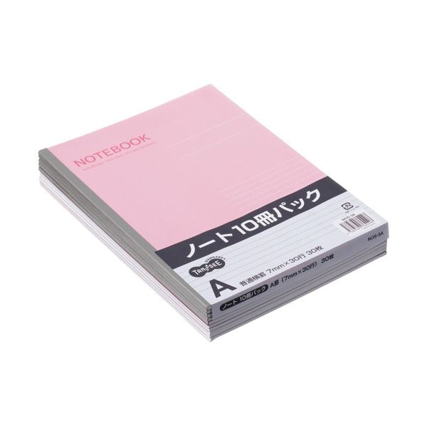（まとめ）TANOSEE ノートブック セミB5 A罫7mm 30枚 ピンク 1パック（10冊） 10セット