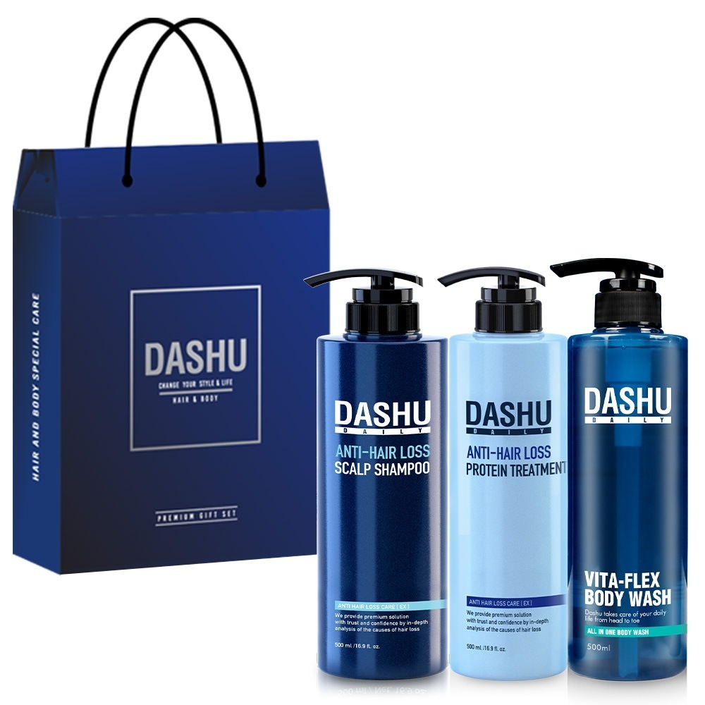 DASHU ダッシュ デイリー 韓方 頭皮 ゴールド脱毛防止シャンプー500ml+ダッシュデイリーアンチヘアロスタンパク質トリートメント500ml+ダッシュデイリービタフレックスオールインワンボディウ