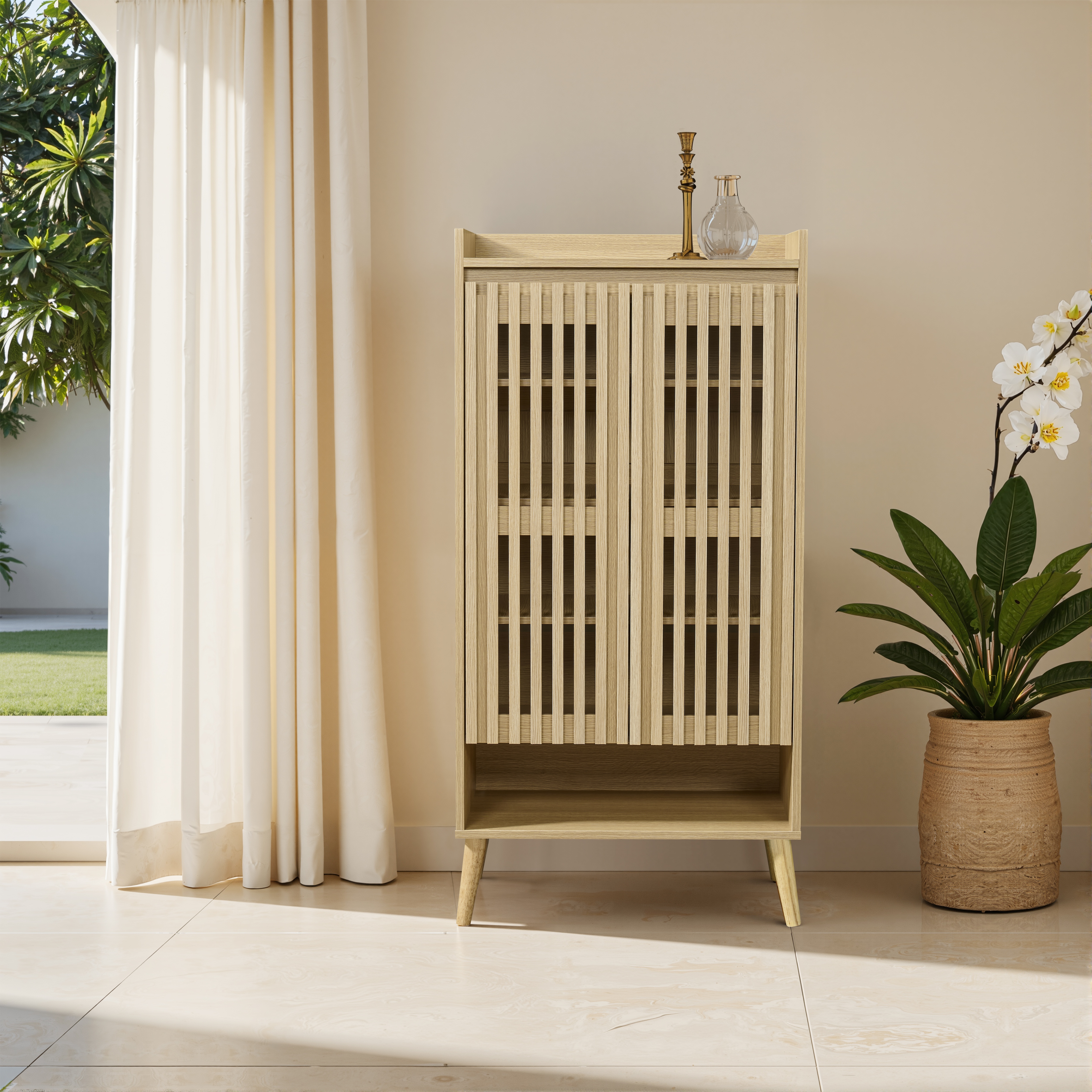 【国内発送】666【新作】オーク色の玄関キャビネット玄関収納下駄箱大容量収納キャビネット