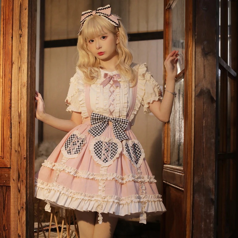 ロリータスカート日常かわいいハーフスカートミニスカートロリータSKストラップスカートロスカート