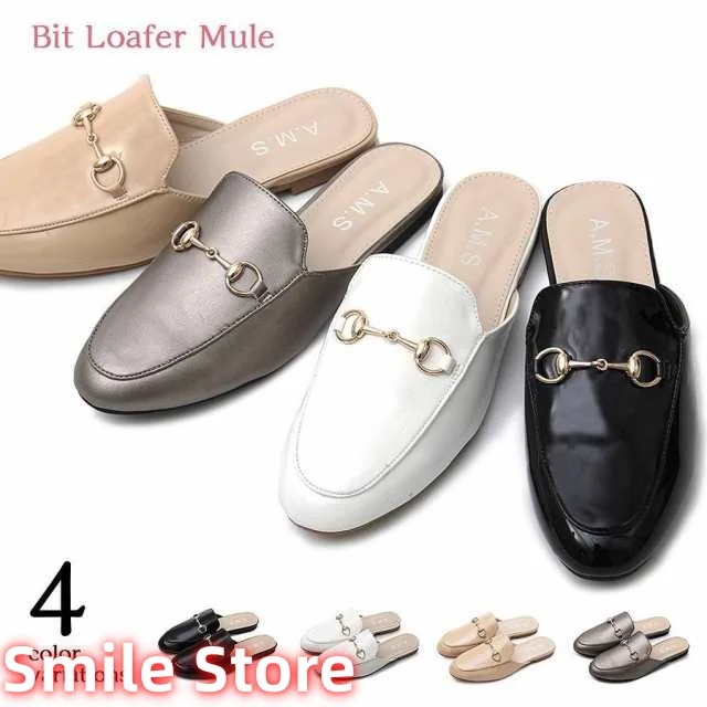 ローファー ビットローファー メンズライク ミュール サンダル マニッシュ ぺたんこ カジュアル レディースシューズ ビット付き トレンドシューズ