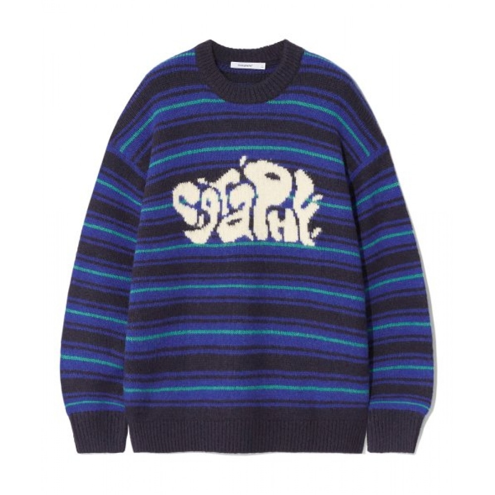 CODEGY 起毛ストライププルオーバーニット_ブルー