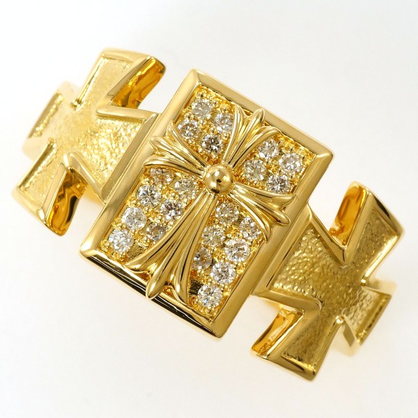 K18 18金 YG リング 指輪 18号 ダイヤ 0.18 カード鑑別書 ジュエリー 中古