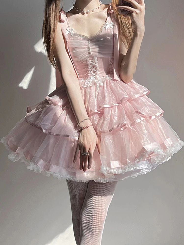 メイド服 大人気ワンピースロリータドレス ソフトスリープ JSK サスペンダードレス 春夏 かわいい くまうさぎデイリーストラップスカート脚魅せミニスカー