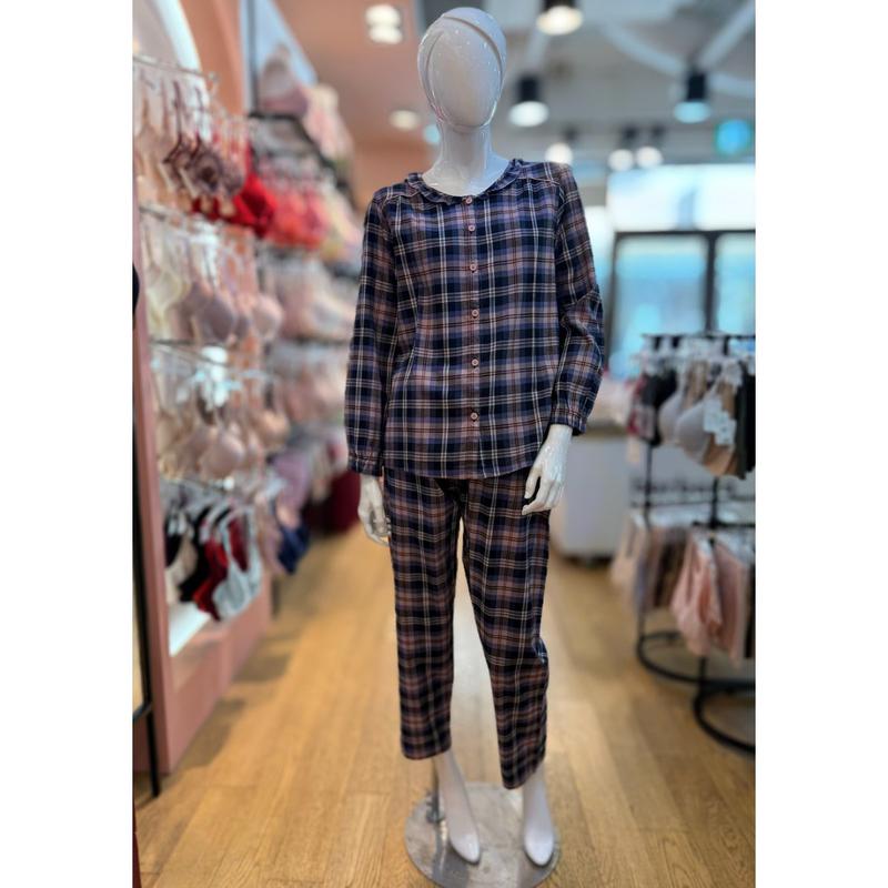 [坡州店] ノーカラー綿混紡起毛女性パジャマセットWP8870R
