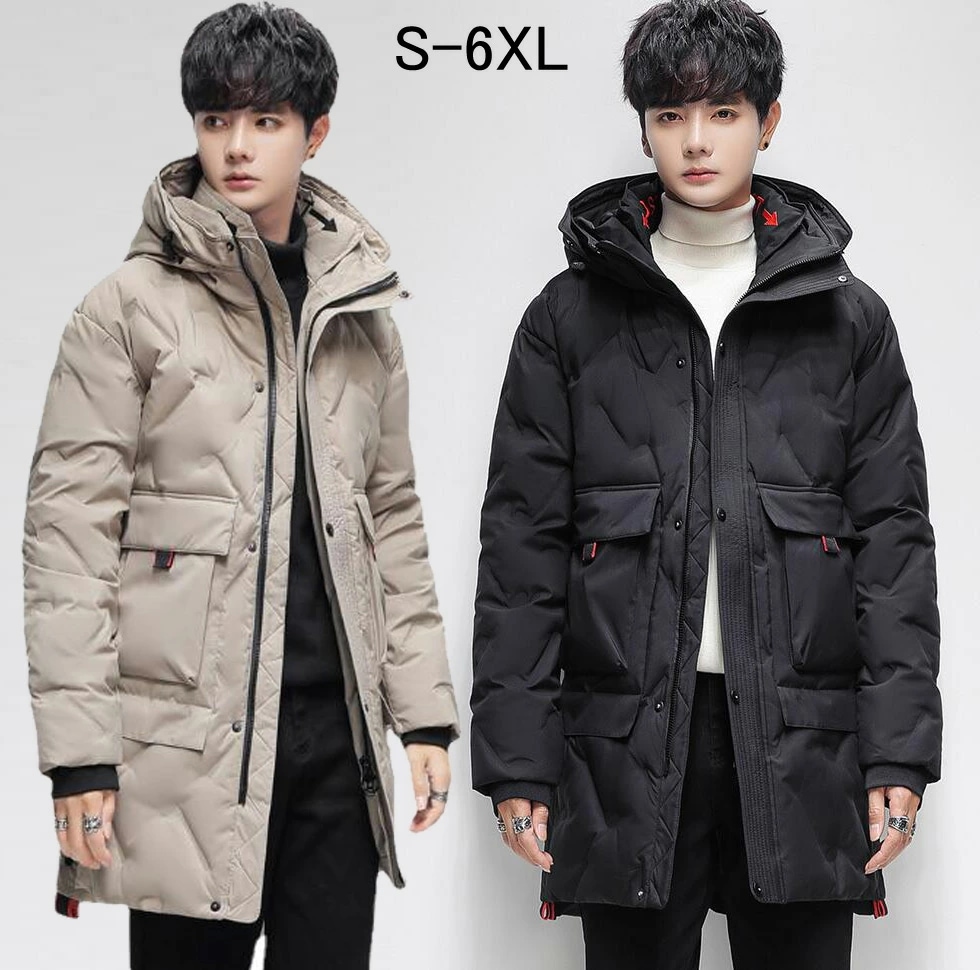 【送料無料】ダウンコート 韓国風 秋冬 ビジネスコート メンズ ミディアム丈コート フード付き 冬服 暖かい ダウンジャケット 通勤 通学 学生 カジュアルコート ダウン カッコイイ 防寒着 男性用