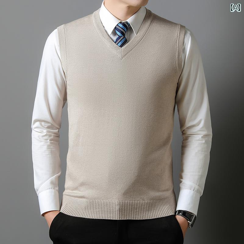 ベスト メンズ ニット 無地 セーター Vネック セーター 春秋 トレンド