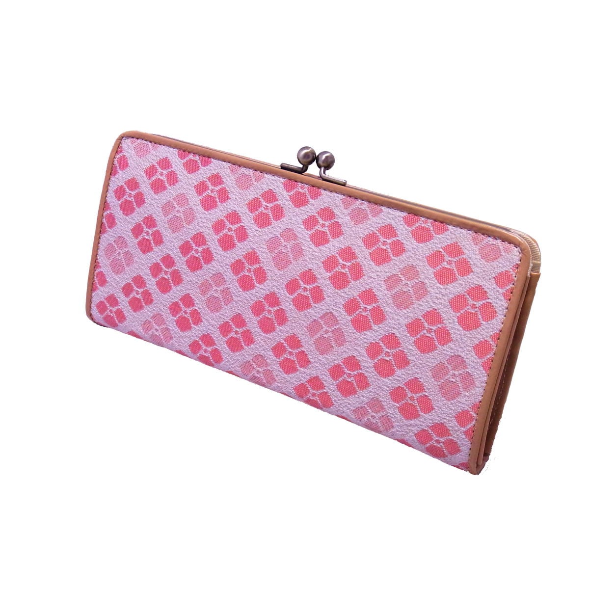 オルテンシア 日本製 京都 西陣 がまぐち 長財布 紫陽花 あじさい 和柄 花柄 西陣織&牛革 本革(レディース 女性)絹糸100%オリジナル帯地を使用