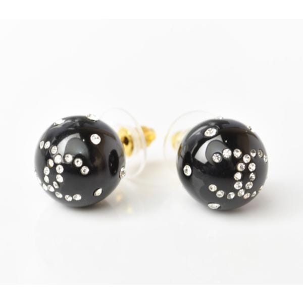 ピアス CHANEL CCモチーフ ココマーク ラインストーン ゴールド/ブラック