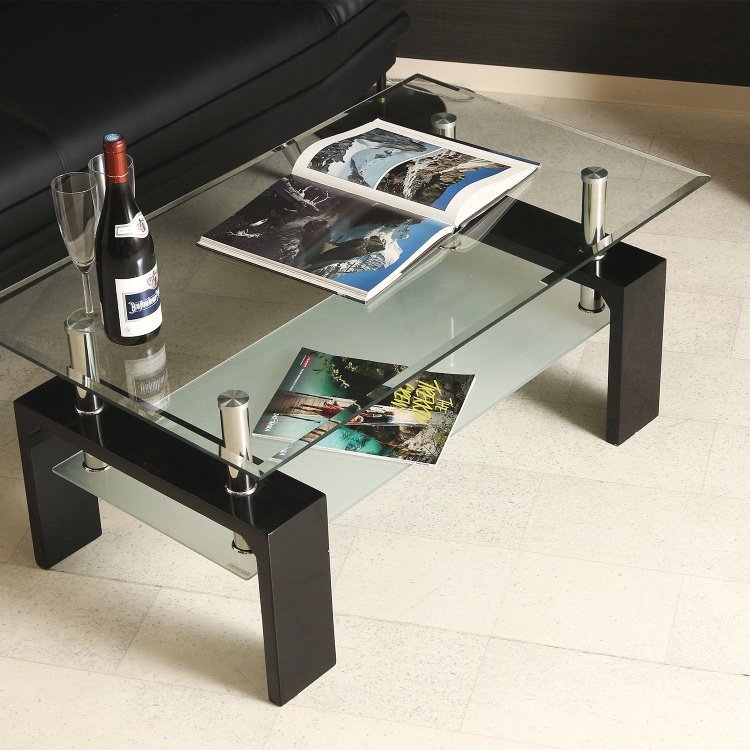 リビングテーブル おしゃれ ガラス 幅100×奥行60×高さ45cm ブラック