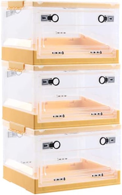 【3個】薄型折りたたみコンテナ コンテナボックス 透明 収納ケース 大容量 卓上収納ケース ふた キャスター付き 衣装ケース