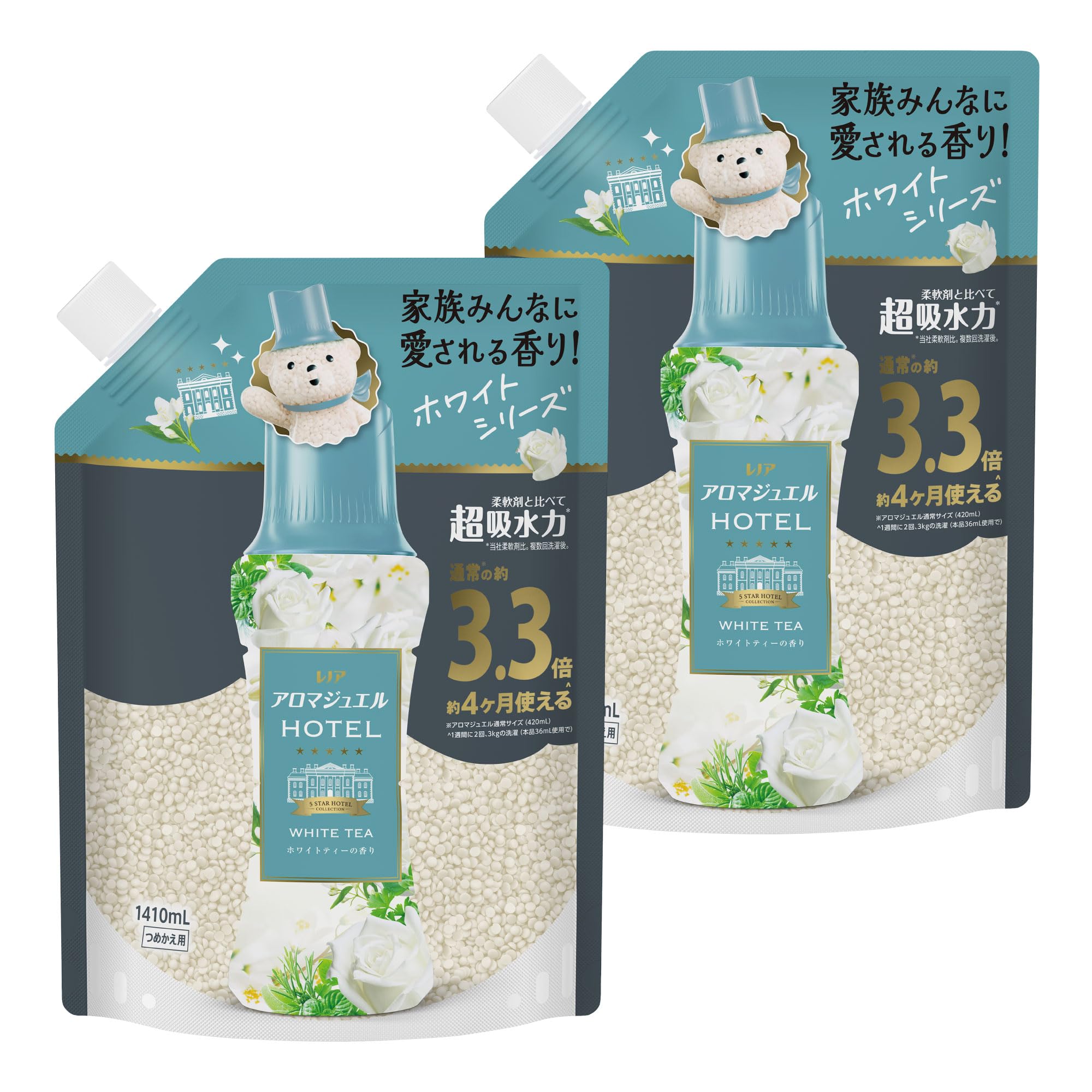 レノア Lenor ハピネス アロマジュエル 香り付け専用ビーズ ホワイトティー 詰め替え 1,410mL×2袋【まとめ買い】 [大容量]