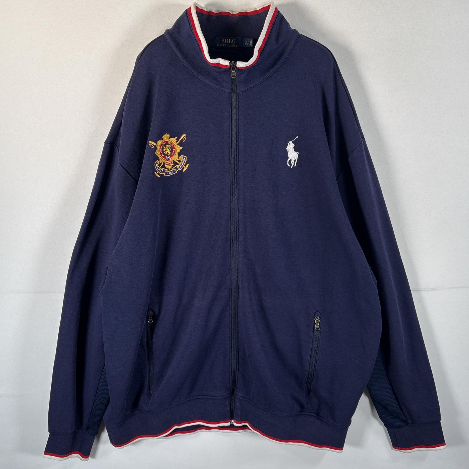 古着 スウェット 刺繍ロゴ フルジップ 大きいサイズ 2XLT ネイビー メンズ