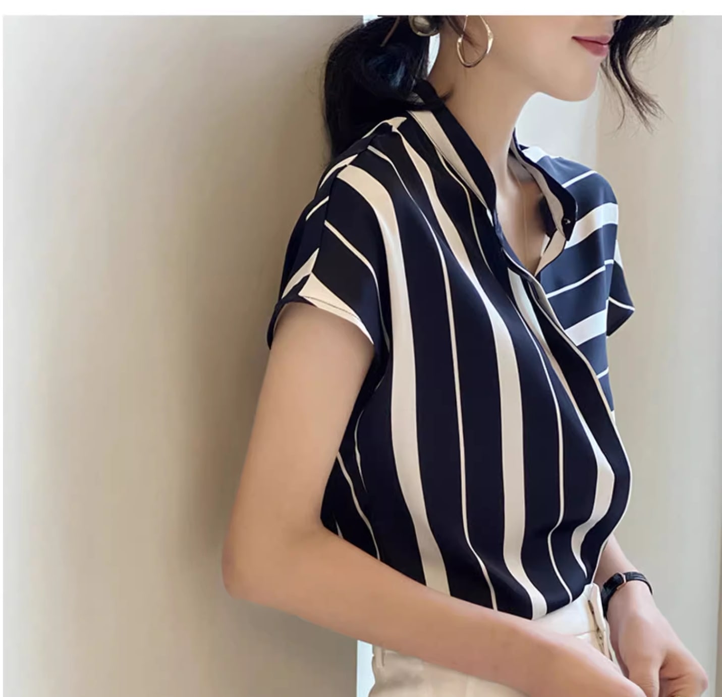 トップス シャツ ブラウス 袖あり 半袖 フレンチスリーブ 襟付き スタンドカラー 前開き 大人可愛い きれいめ 大人 上品 おしゃれ お洒落 かっこいい 大人可愛い 大人女子 こなれ感 クール