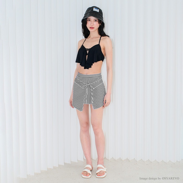 水着 レディース ビキニ 3点セット 体型カバー セパレート キャミ水着 可愛い ストライプ スカート 20代 30代 オトナ女子 ママ水着 ワイヤー入り ビキニ おしゃれ 上下別柄 リゾート フレア