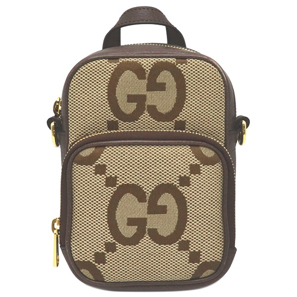グッチ GUCCI ショルダーバッグ ジャンボGG ジャンボGGキャンバス ベージュ ゴールド金具 茶 斜め掛け シェリーライン 696072【中古】