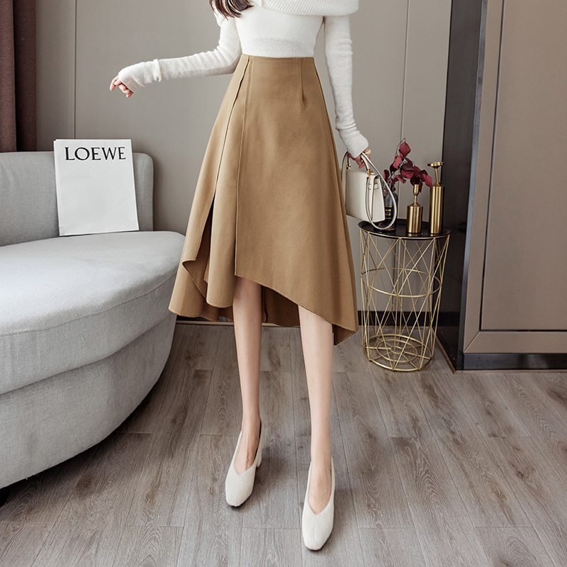 スカート ボトムス フレアスカート 膝下 ミモレ ミモレ丈 フレア アシンメトリー 切り替えデザイン スリット サイドスリット きれいめ 大人 上品 おしゃれ お洒落 かっこいい レトロ 大人女子