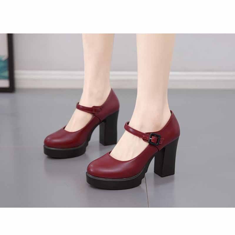 777円OFFクーポン 厚底 パンプス レディース 美脚 ストラップ ヒール コスプレ 靴 チャンキーヒール シューズ ハイヒール 8cm 大きいサイズ 軽量 安定感 通勤 通学 フォーマル ワインレ