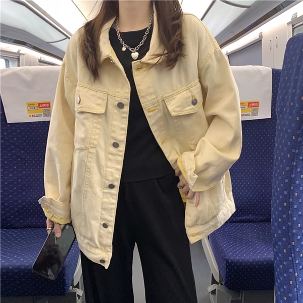 ワークウェアデニムジャケット レディース トップス ジャケット ブルゾン アウター Gジャン 長袖 ラウンドネック ポロカラー ストレート ポケット ボタン デニム カラーデニム カジュアル
