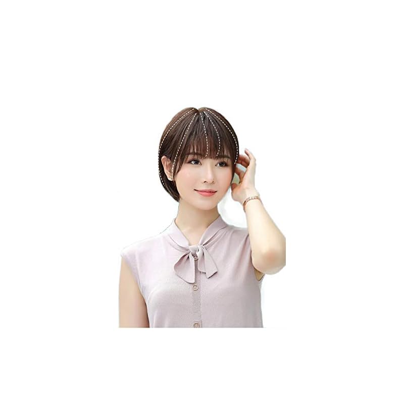 HIYE 前髪ウィッグ 部分ウィッグ 人毛100% 超リアル つむじ 人工皮膚 総手植え 3D構造 つむじ付きシースルーバング つけ毛 エクステ ワンタッチ自然 増毛 サイド付 (自然黒色, 40cm