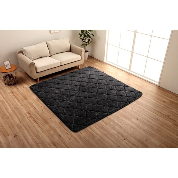 1290970035801 グランドAZ 製品 約4畳用 BK 185×300 ラグ 滑りにくい 防音 厚い コーデュロイ 無地 ブラック 床暖房 ホットカーペット対応 こたつ敷布団 メーカー直送
