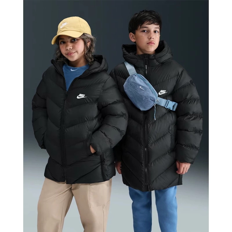 中綿ジャケット ジュニア パファージャケット ミドル丈 140cm 150cm 160cm 子供服 防寒 子ども用 アウター スポーツウェア フード付き 中わた 断熱素材 撥水/HJ2722-010