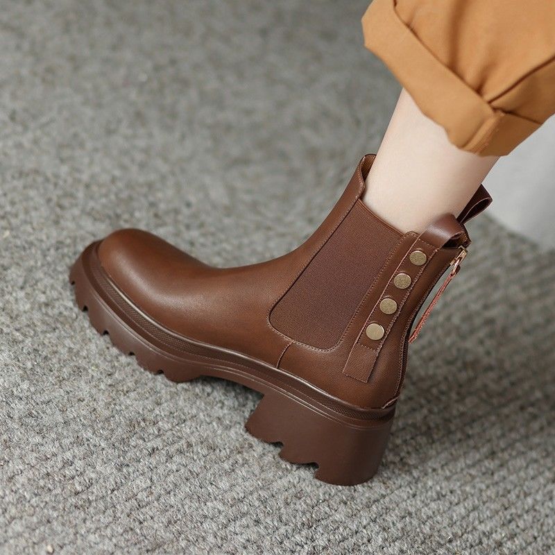 厚底シューズ ヒールパンプス厚底スニーカーシューズブーツ厚底春と秋の新作チェルシーブーツショートブーツ女性厚底ミドルブーツ太とブーツ ショートブーツ レディース 韓国ファッション