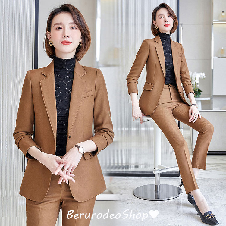 パンツスーツ レディース 30代 40代 スーツ ブラック フォーマル 2点セット 通勤 OL オフィススーツ 面接 就職活動 黒 大きいサイズ スーツセット 緑 グリーン ブラウン 無地 S M L