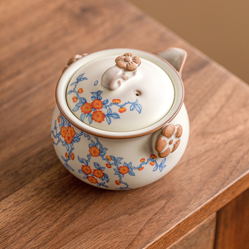 アプリコットブロッサムブルーブランチルー窯手持ちティーポットイミテーションソングティーポットシングルポット高級ティーブリューイングカンフーティーセットスモールセット