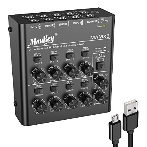 Moukey オーディオミキサー usb DC 5V超低ノイズ サブミキシング用 ラインミキサー (