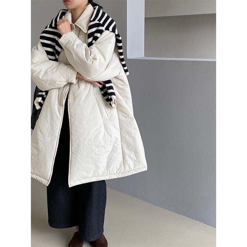 雪山ミルクキャンディ 軽量初冬シンプルシルエットジャケット レディースミドル丈ルーズコットンコート