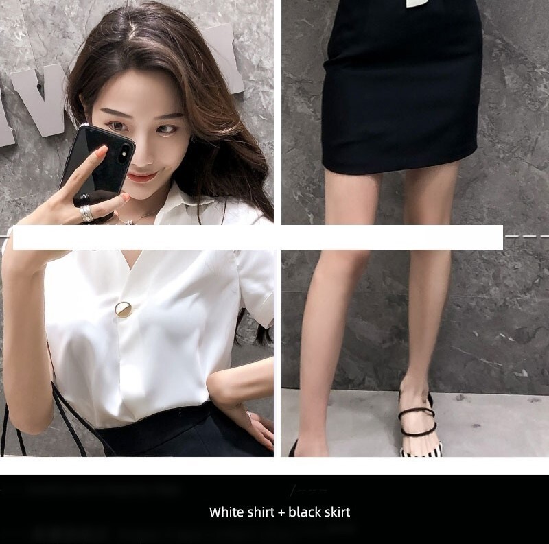 セットアップ ツーピース トップス スカート ミニ ミニ丈 ショート ショート丈 膝上 袖あり 半袖 Vネック 襟付き スリム タイト 細身 ストレート シフォン 上下セット 2点セット お得