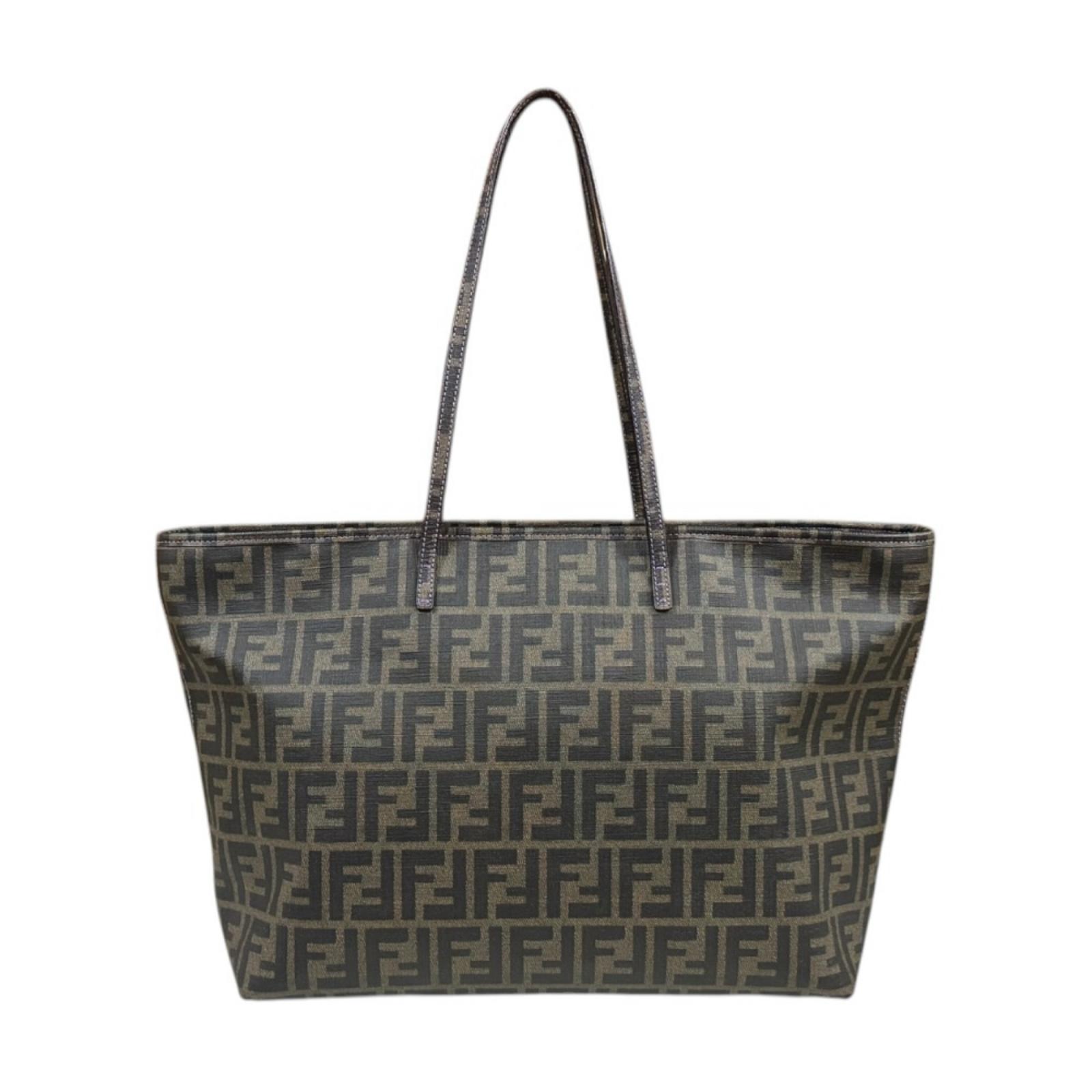フェンディ ショッピング ロールバッグ ズッカ トートバッグ PVCコーティングキャンバス 8BH185 ブラウン FENDI 中古