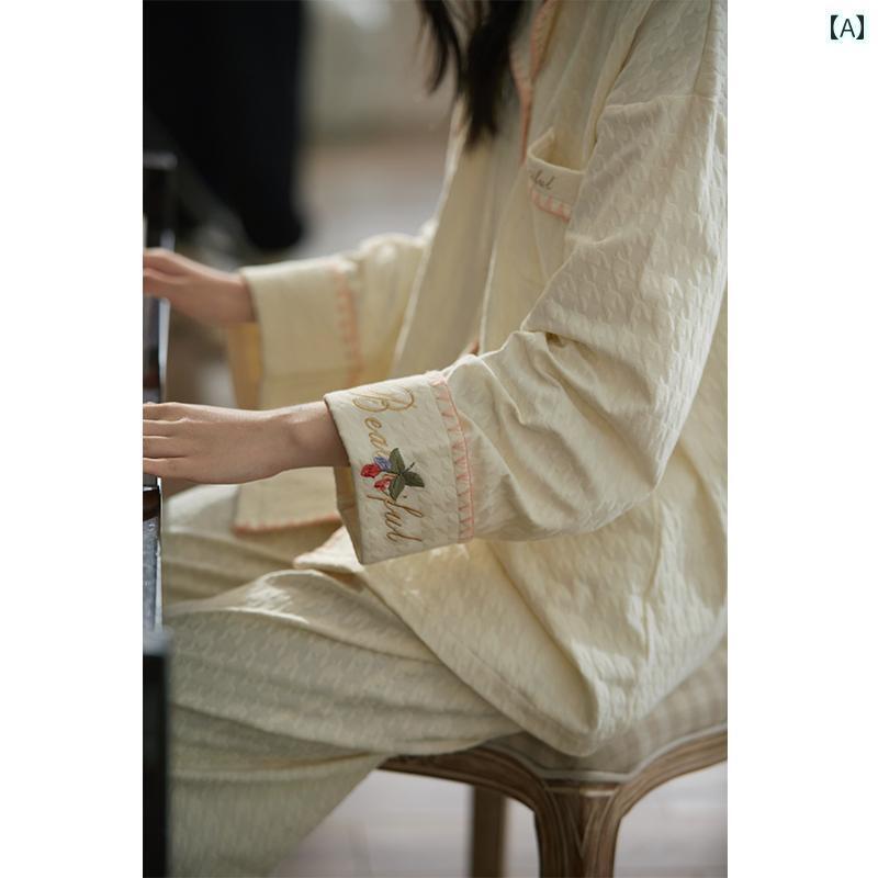 レディース　パジャマ　スウェット　上下 シリ 夫人の 春秋 女性用 パジャマ 綿の 長袖 高級 シェル ラインな ホームウェア