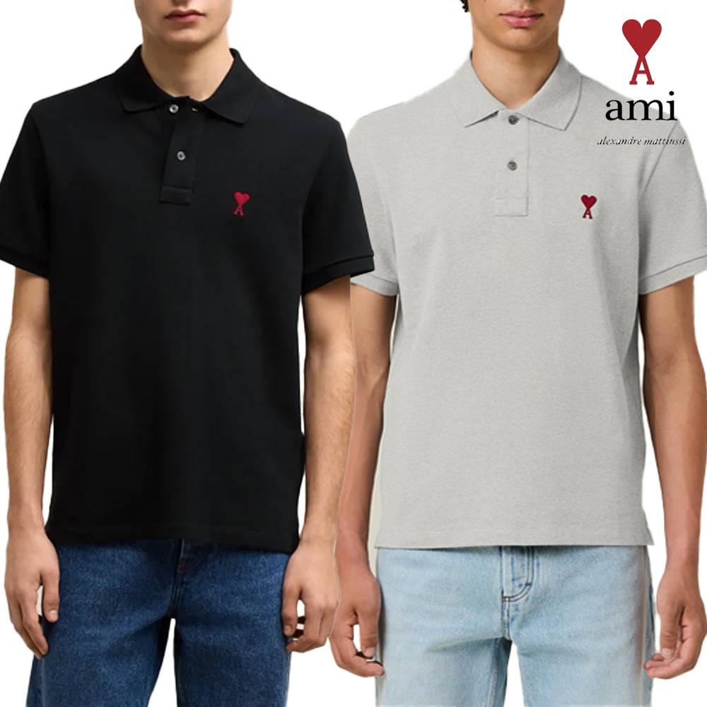 アミ AMI 男女共用 半袖スモール ハート ロゴ PK Tシャツ