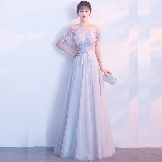 パーティードレス ロング丈 結婚式 パーティードレス 結婚式 ロングドレス 結婚式 お呼ばれ 演奏会 ドレス ロングワンピース ドレス フォーマル 大人可愛い 花柄 刺繍 リボン ケープ風 透け感 グ