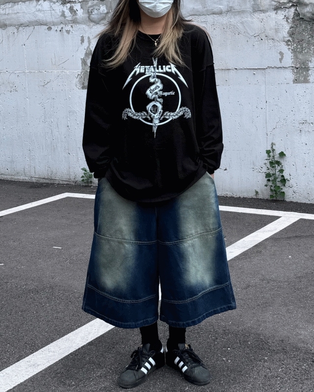 ツーライン切開ハーフデニムパンツ2color