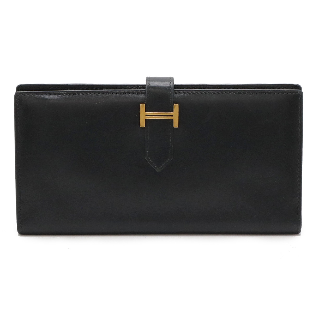 ベアン クラシック 2つ折長財布 二つ折り長財布 ボックスカーフ BOXカーフ レザー ブラック 黒 ゴールド金具 H刻