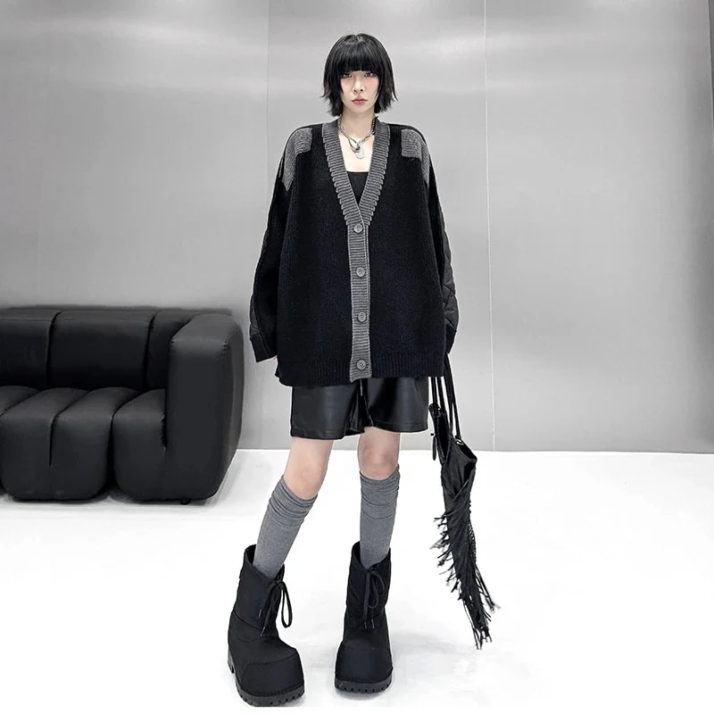 【急速出荷!】ニットカーディガン キルティング おしゃれ レディース ドッキング セーター