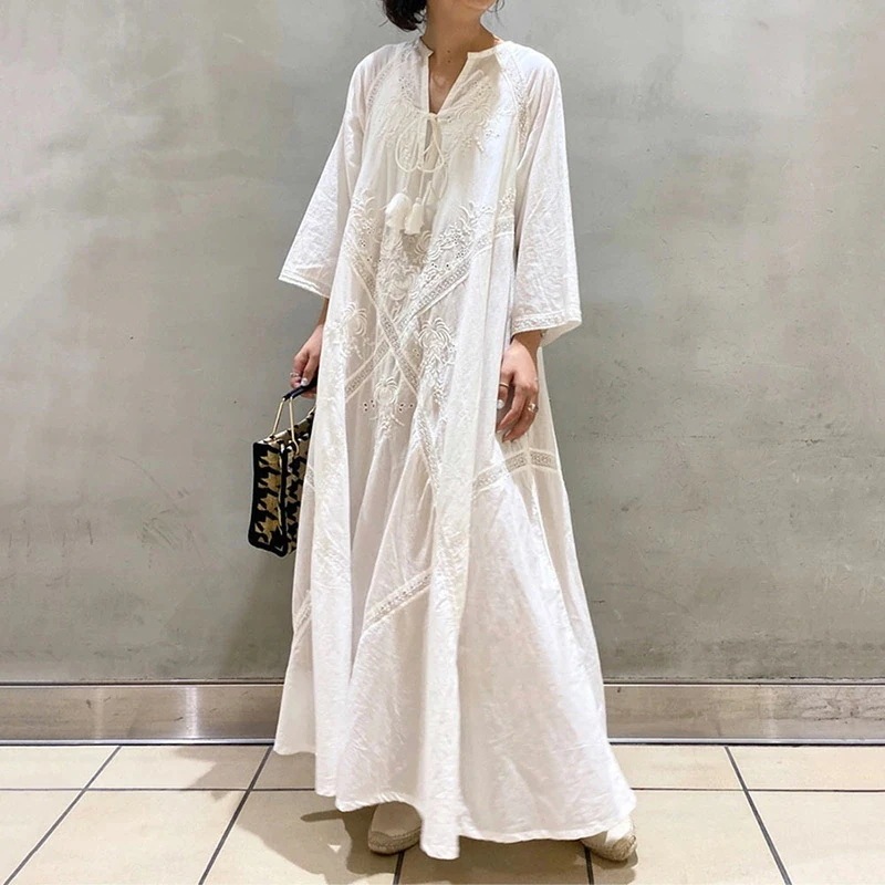【今週だけお得】ワンピース 夏 きれいめ 半袖 ロング丈 ギャザーパフワンピース 七分袖 韓国 ファッション