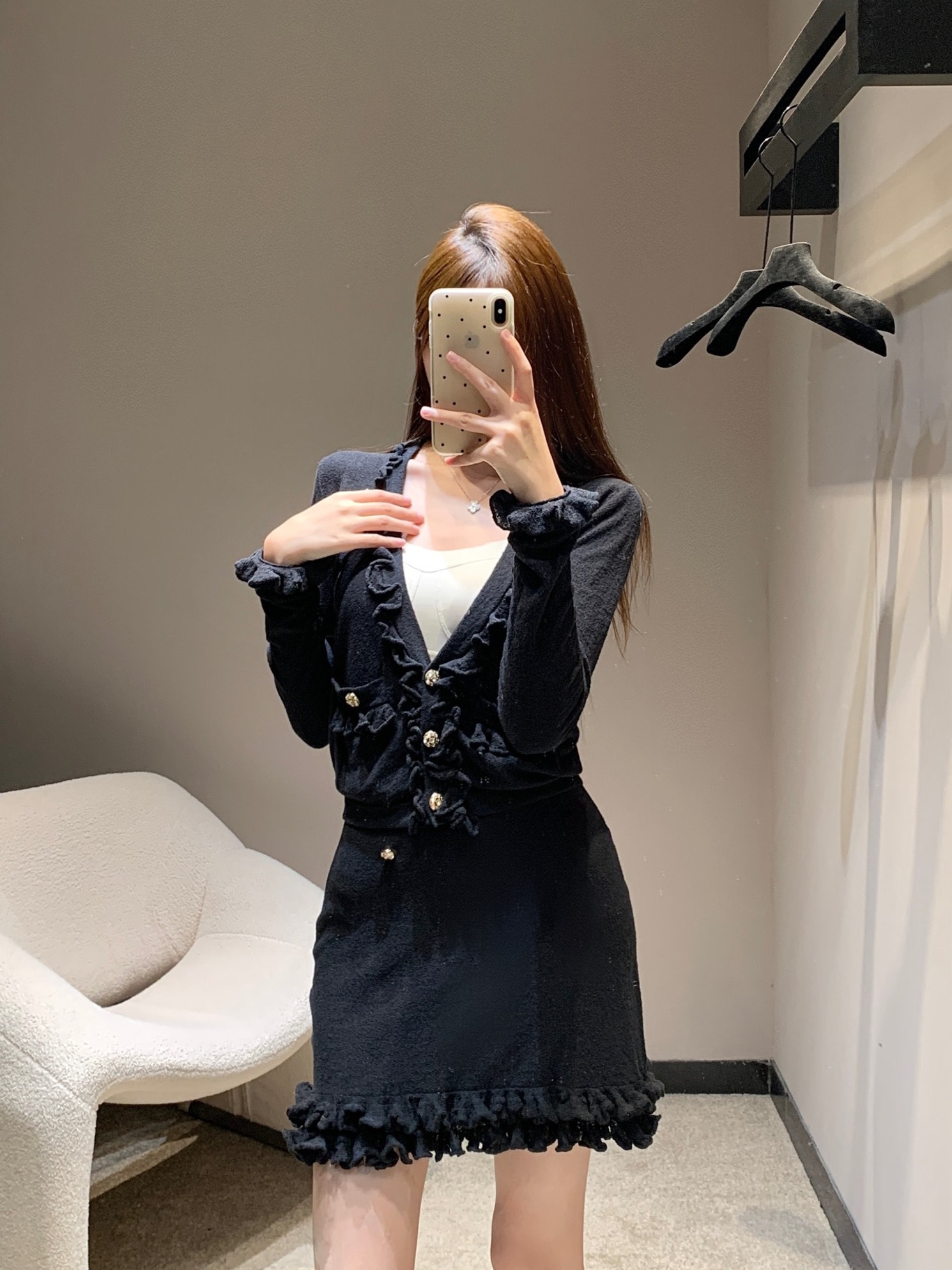 ノアゴールドフリルカーディガンセットアップ