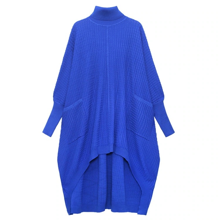 アシメデザインニットワンピース ロング ワンピース レディース 長袖 前後差 タートルネック ニットワンピース ロングワンピ 個性的 モード系 変形 アシンメトリー ビッグシルエット