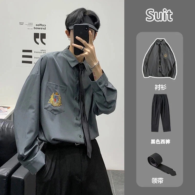 3点セットメンズシャツ カジュアル上着+ジーンズ 韓国ファッション Tシャツ夏服 涼しく楽ちんセットアップ 制服