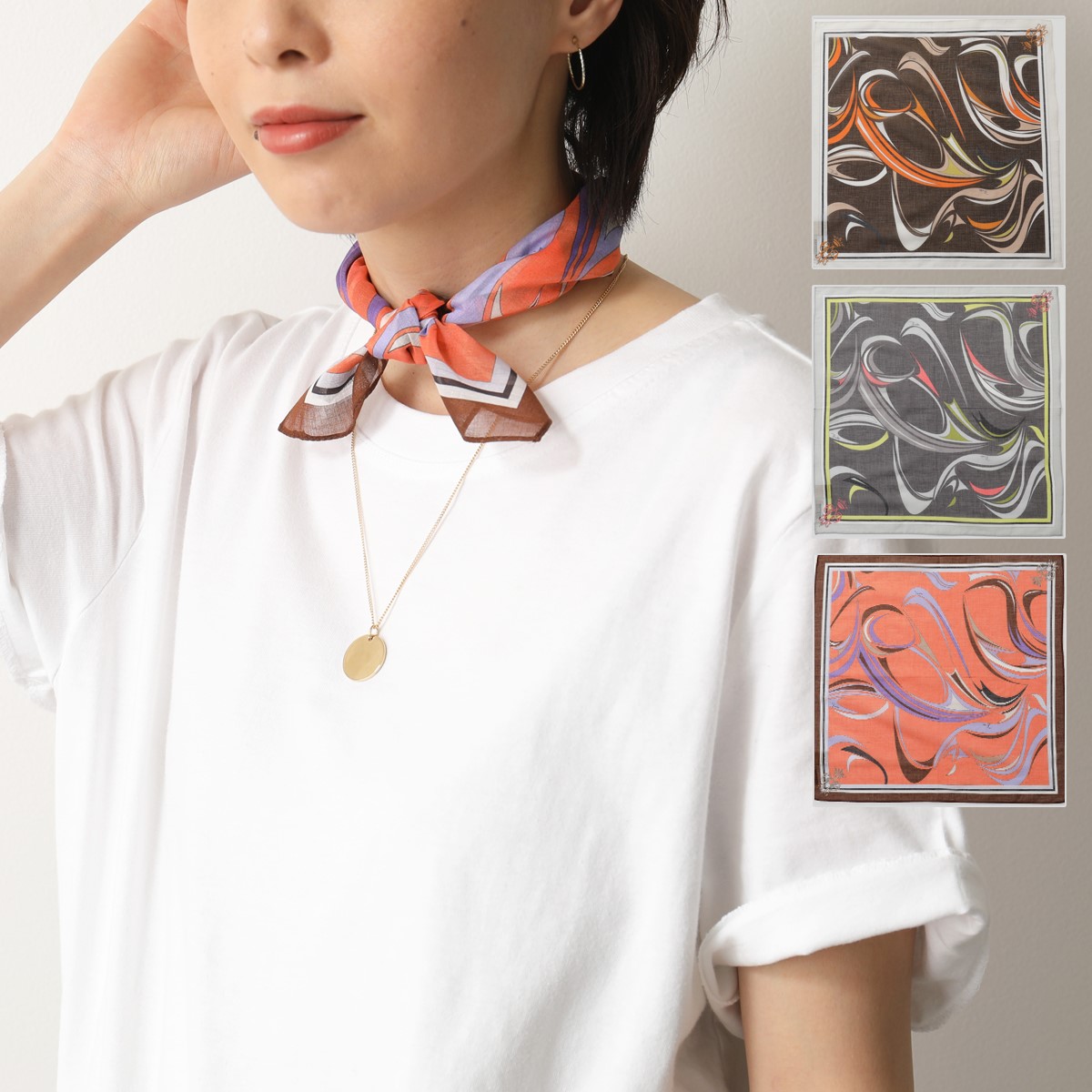 EMILIO PUCCI エミリオプッチ P9102 カラー3色 イタリア製 コットン スカーフ 44×44 レディース