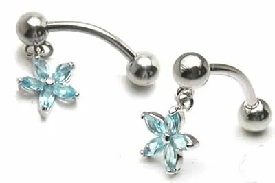 フラワーチャームへそピアス（トップダウン）14ゲージ 花 揺れる 透明 ピンク 水色 青色 赤色 ボディピアス ネイブル 14G 耳 イヤーロブ 臍 男性 女性 プレゼント x11tqxxxxxxxx