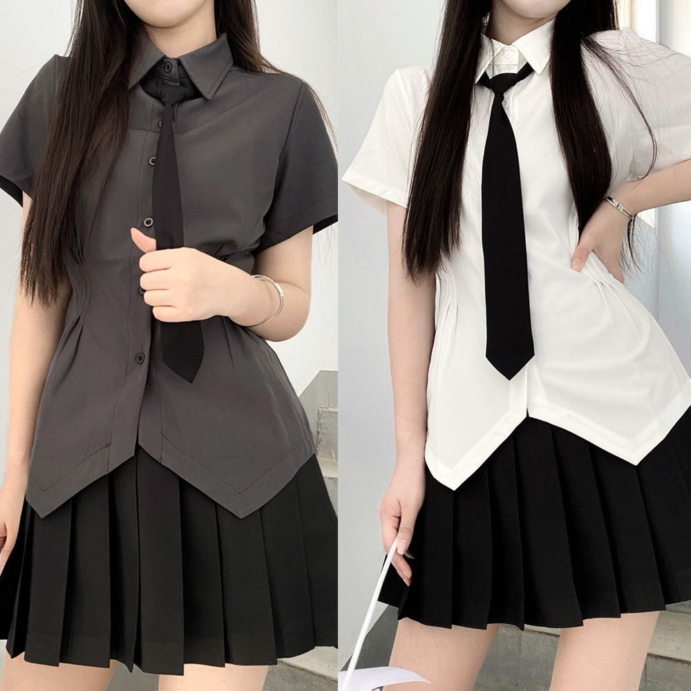 【1つ買うと10つ無料】Jkユニフォームウエスト短袖シャツ女性スタイル多目的ホワイトシャツスーツ夏