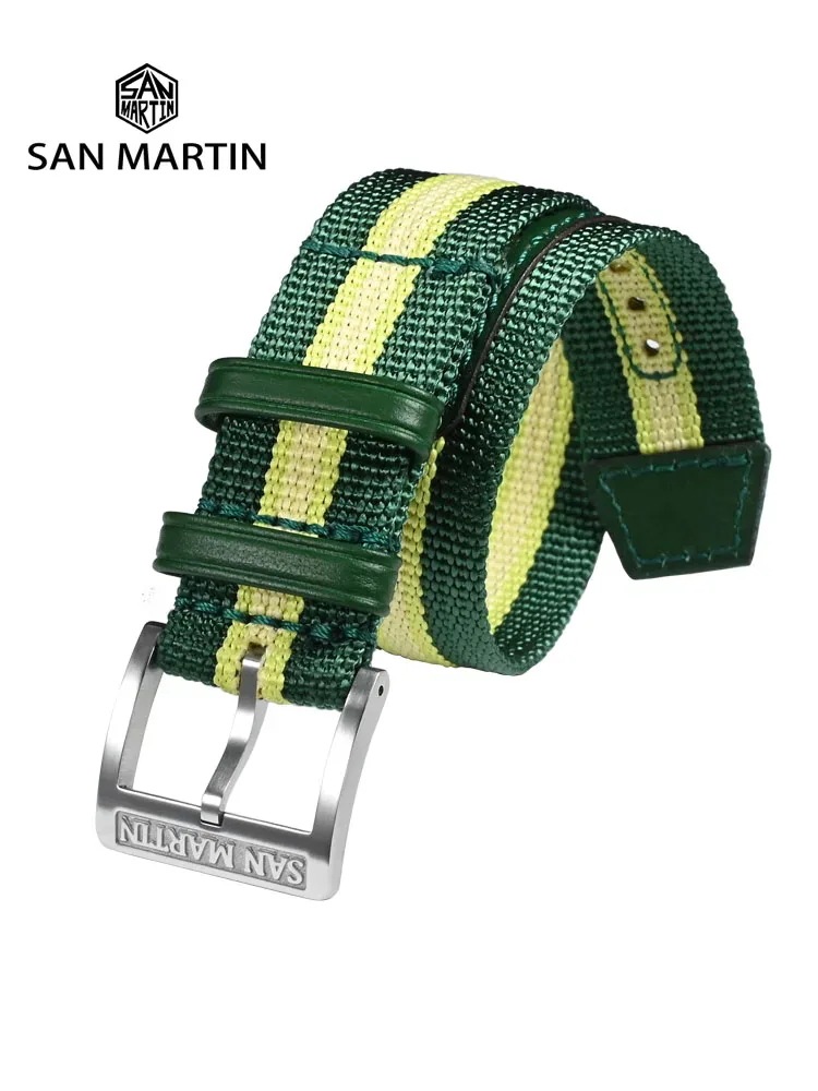 San martinユニバーサル時計バンドカラフルなナイロンストラップスプライスレザー素材316lステンレス鋼バックル20mm高品質