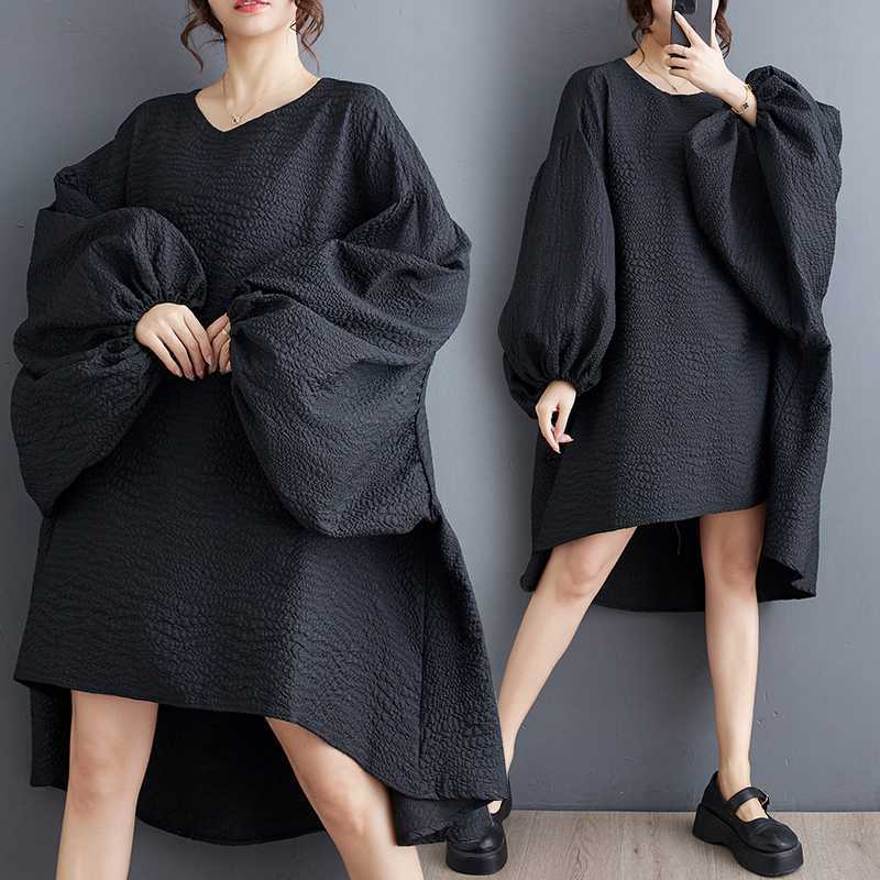 体型カバー ワンピース 2025秋新品 「ファットガール」 メガ割 ワンピース 大きいサイズ 大きい袖 レディース
