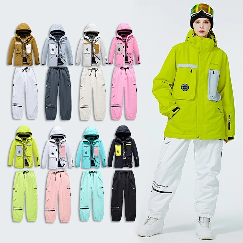 スノーボードウェア 上下セット レディース メンズ スキーウェア スノボウェア セットアップ ジャケット ロングパンツ 切り替え 雪遊び ウィンタースポーツウェア 保温 防水 防寒 通気 海外通販